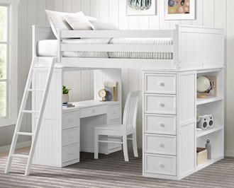 Full Loft Chest, Desk W/ Ladder White